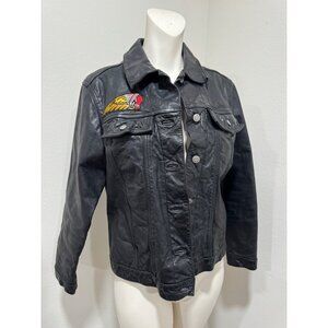 Vintage Gap Black Leather Motorcycle Biker Trucker Jacket With Patches